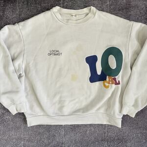 Women's Madhappy Local Optimist Ivory White Oversized Crewneck Sweatshirt Sz M